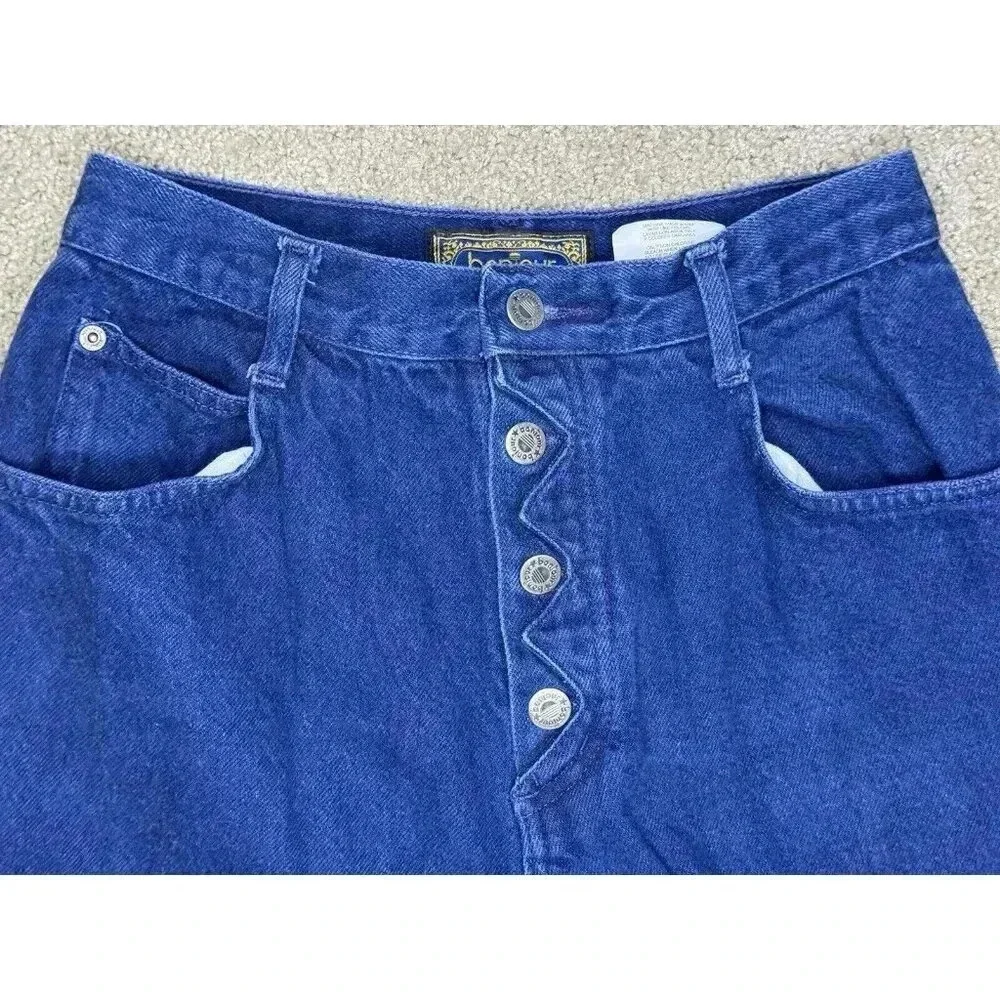 BONJOUR Vintage 80s 90s Womens Jeans Button Fly High Rise Dark Blue 26x30 Retro